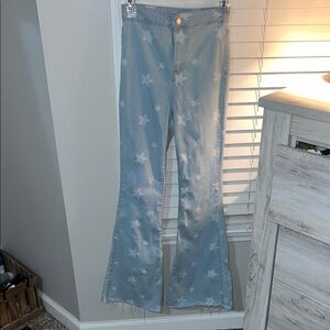 Cello Light Blue Star Print Flare Jeans
